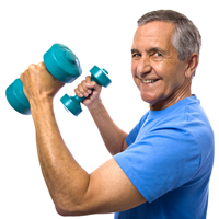 Happy Senior with Dumbbells